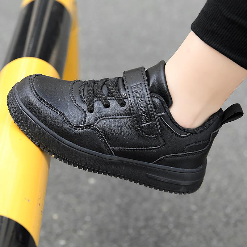 Black Kids Shoes Sports Running Casual Walking Student Fashion New Leather Children's Sneakers Breathable Soft Child Outdoor