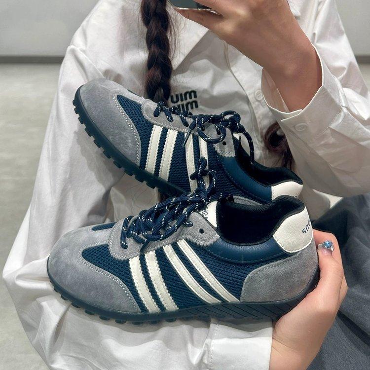 Retro Color Matching Lace-up German Training Shoes Women's 2025 New Versatile Casual Sports Breathable Mesh Forrest Gump White Shoes