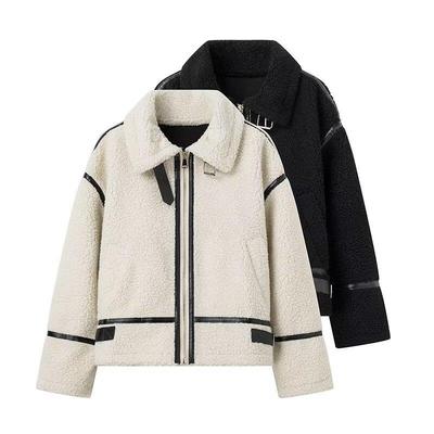 2023 European & American Women’s Winter Casual Lapel Long-Sleeve Zipper Lamb Wool Jacket Top