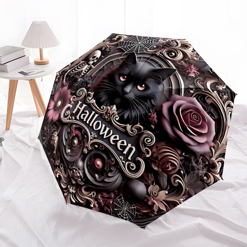 1pc Halloween Cat Automatic Folding Umbrella, Sturdy And Durable Automatic Folding Umbrella with 8 Ribs, Convenient for Outdoor Use141