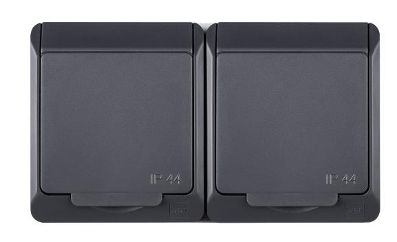 Hermes Double Socket Z/U 2P+Z Schuko Ip44 Anthracite 0325-07