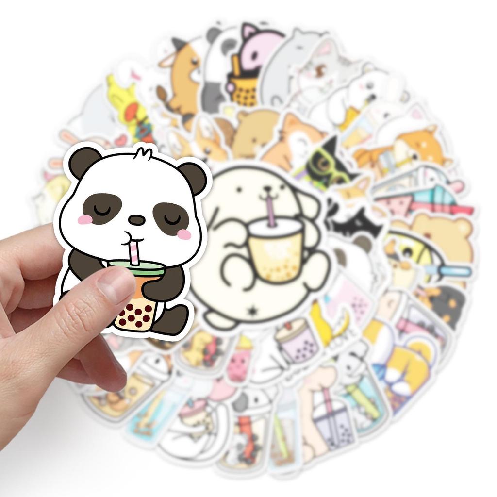 "50 Cute Cartoon Pet Milk Tea Graffiti Stickers for DIY Handbooks, Skateboards, and Suitcases."