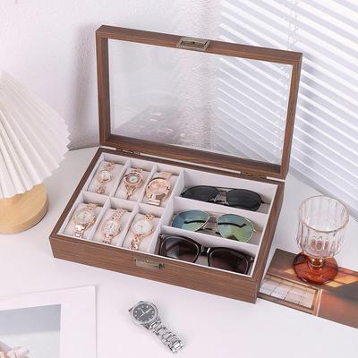 Scatola con venature di legno di noce nero: Contenitore Multifunzione per 6 Orologi e 3 Paia di Occhiali
