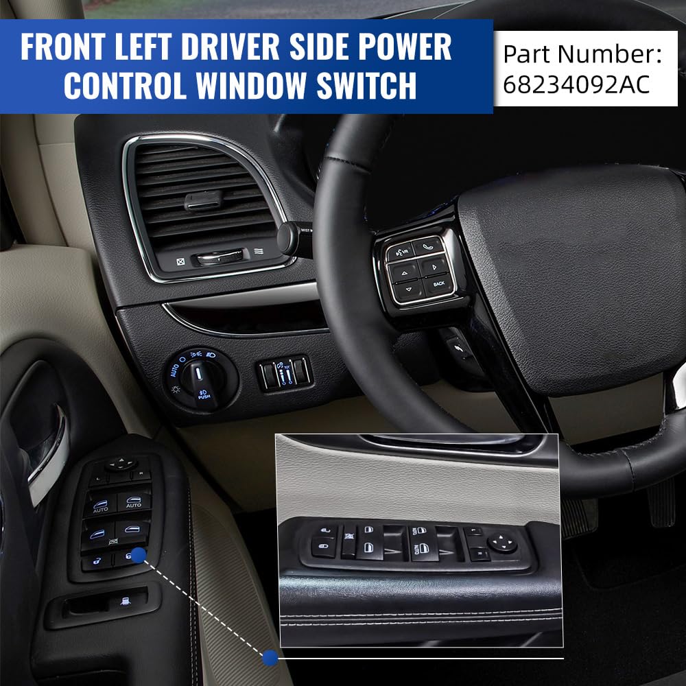 Front Left Driver Side Master Power Window Switch, Compatible with Chrysler Pacifica 2017-2023, OE: 68234092AC