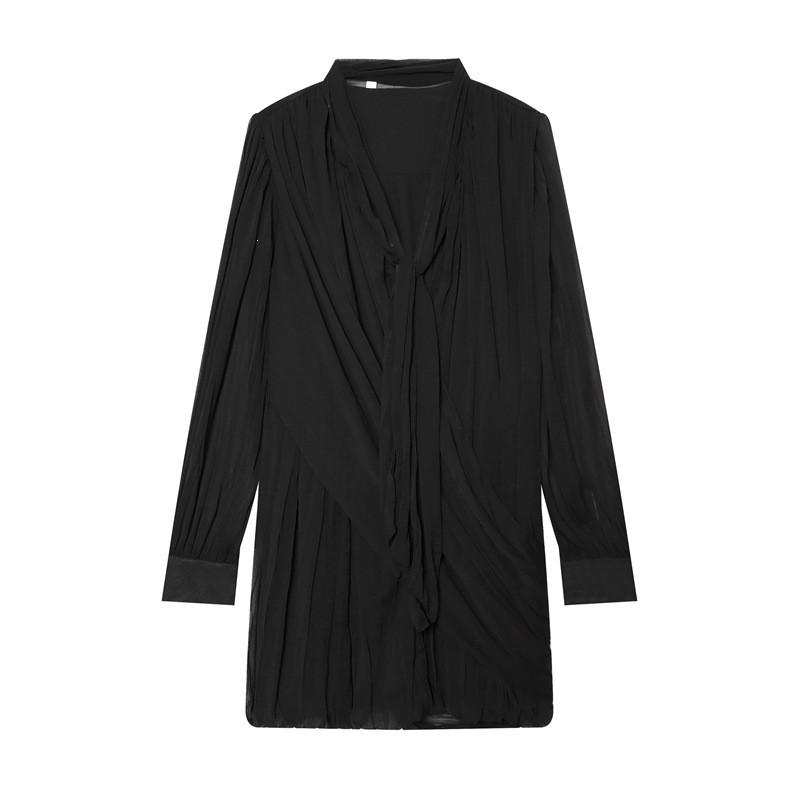 2026 Womens Long Sleeve Short Dress With Draped Pleats Slim Fit V-Neck Street Style