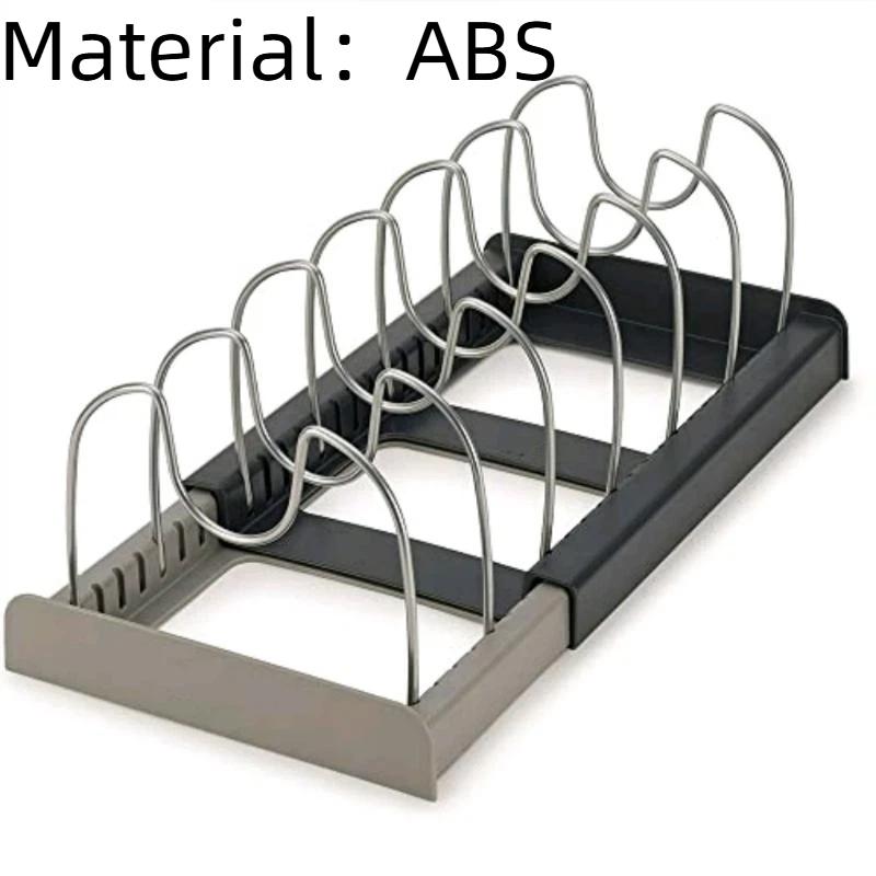 7-Grid Adjustable Pot Rack Telescopic Pan Organizer Easy Assemble Cabinet Storage Holder for Pantry Kitchen Countertop RV Use