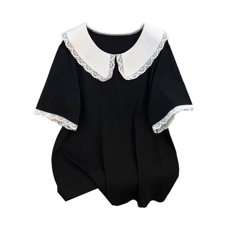 Plus Size Women's Summer Doll Collar Slimming Short Sleeve Top 
