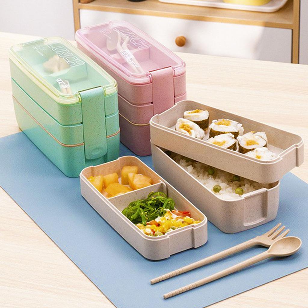 Three-layer Microwaveable Lunch Box/bento Box With Cutlery, Low- Meal Box/light Lunch Box