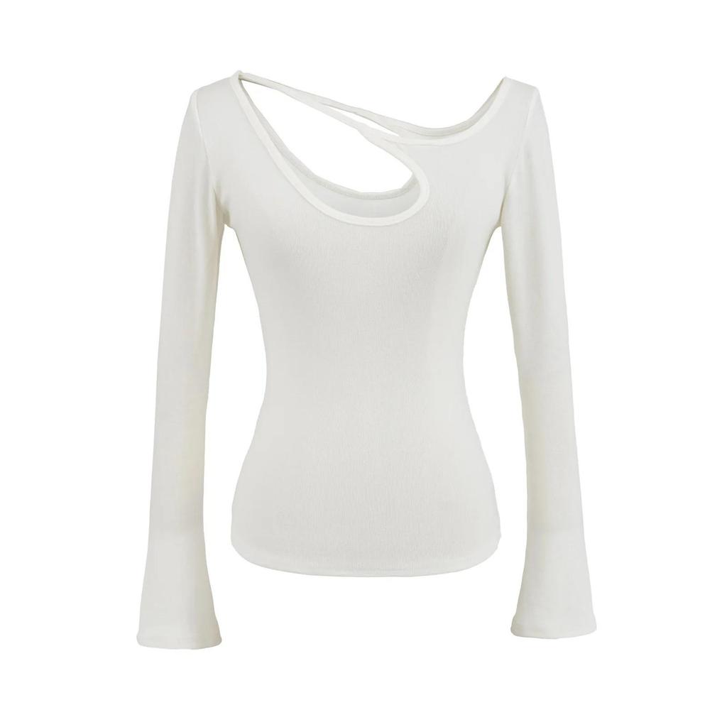 Autumn 2025 Asymmetrical Off-shoulder Hollow Long Sleeve Top for Women