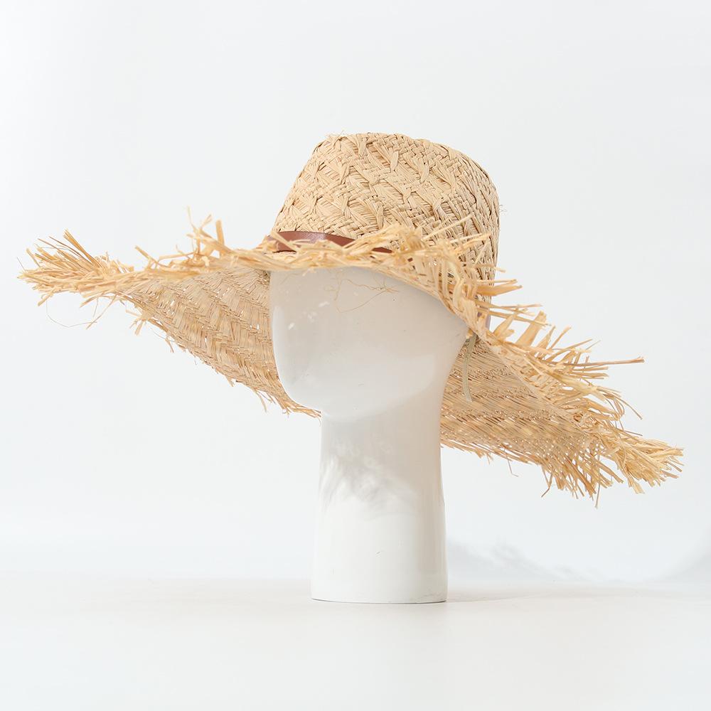 Big Brim Hand Woven Lafite Straw Hat Panama Sun Hat Seaside Vacation Fashion Rough Edge Design Sun Hat