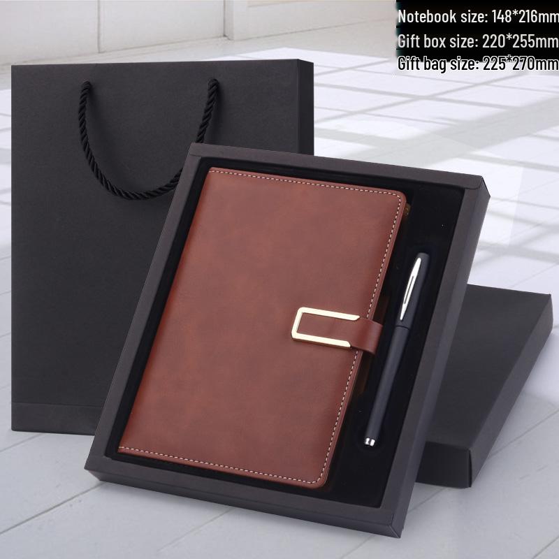 Men's Business Notebook with Printed Pages, Leather Cover, Magnetic Buckle, and Pen Holder. Perfect for Meeting Minutes and Office Use.