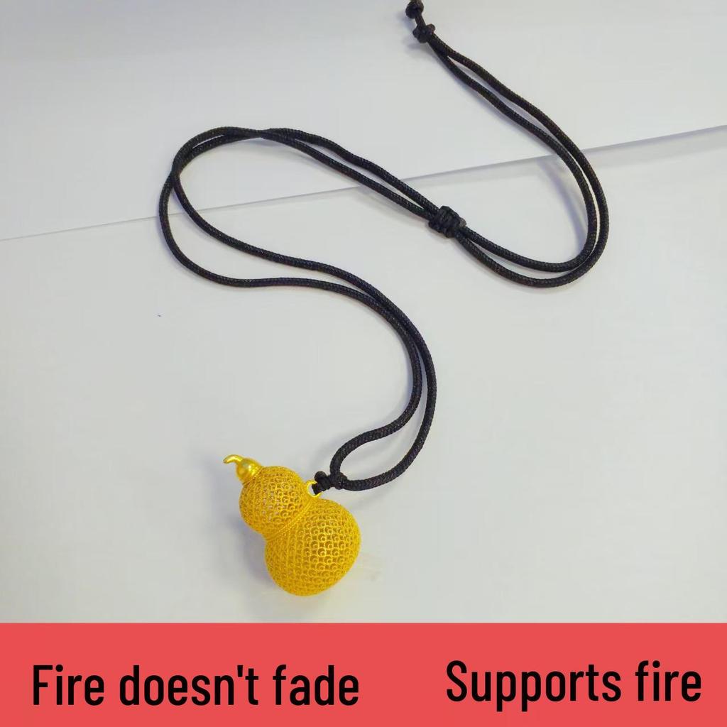 Fireproof Gold Gourd Pendant with Black Rope Sweater Chain - Non-fading, High Color Retention, New Chinese Hollow Design