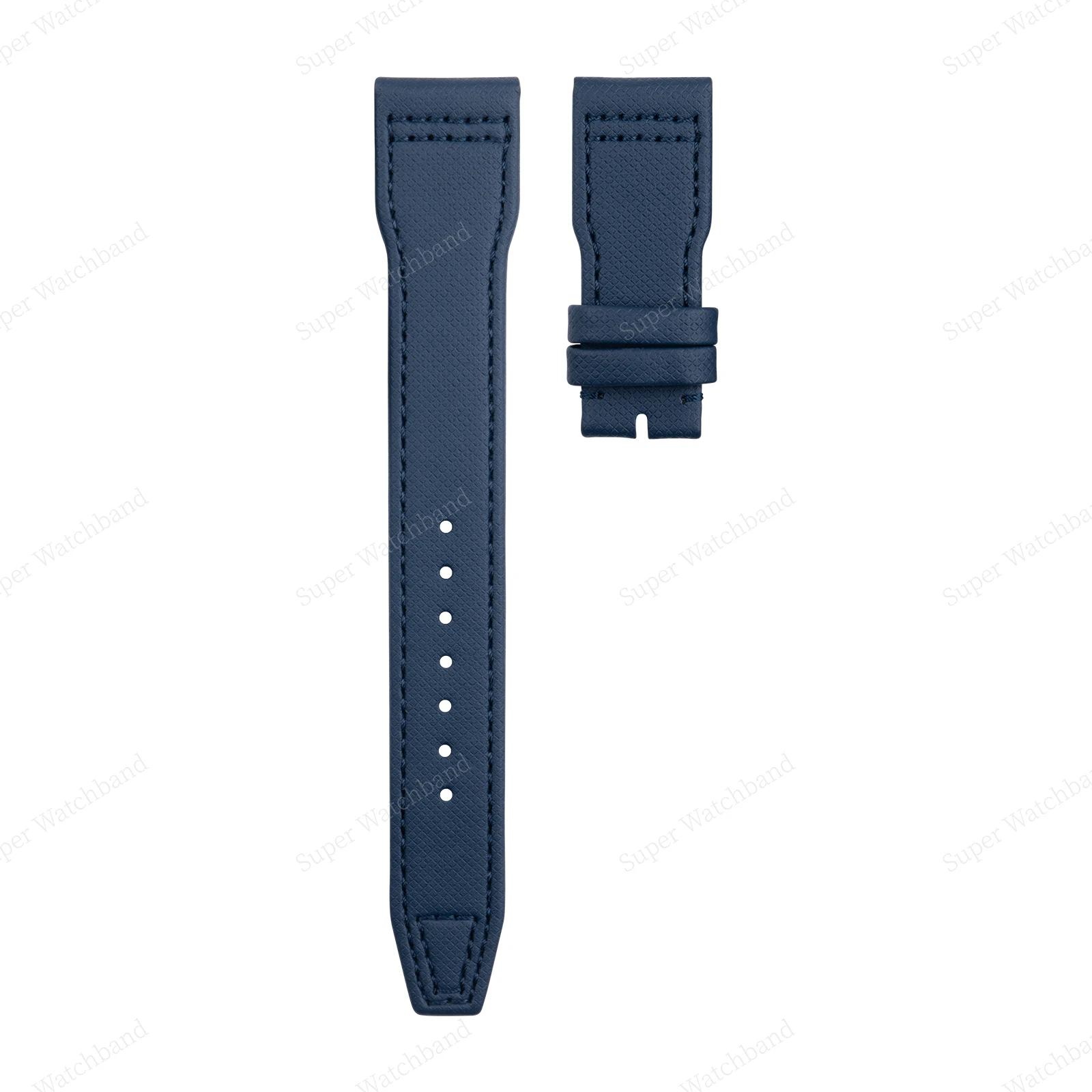 

21mm 22mm Calfskin Leather Nylon Pattern Watch Band For IWC Strap BIG Pilot SPITFIRE TOP GUN IW3890 IW3880 Black Blue Watchband Without Buckle