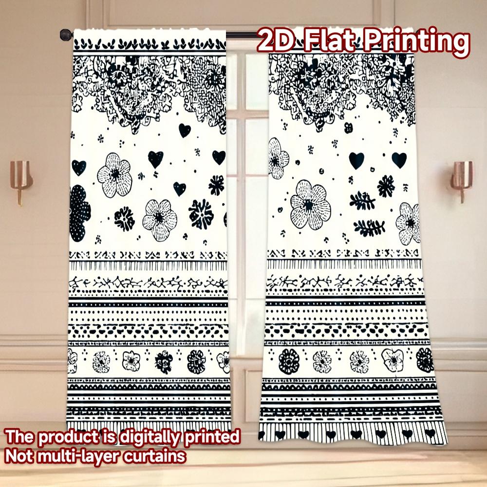 Set Of 2 Flat Printing Curtains Without Rod Geometric Lines Shapes Easter Holiday Semi Festive Curtain With Light Filtering Polyester