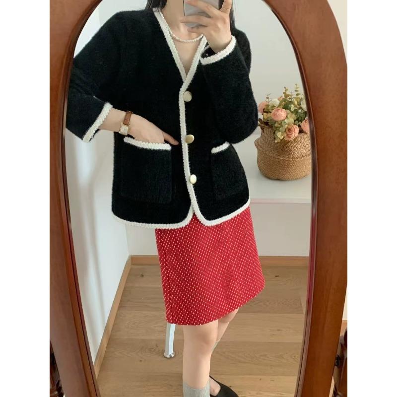 Small Fresh Imitation Mink Sweater Top Women's Long-sleeved Short Loose New Spring Autumn and Winter Knitted Cardigan Jacket