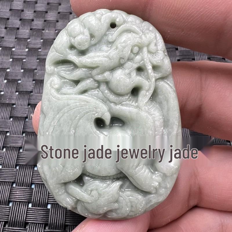 Emerald Green Guanyin Buddha Dragon Jade Pendant - Heart-Shaped Jade Stone for Car or Necklace