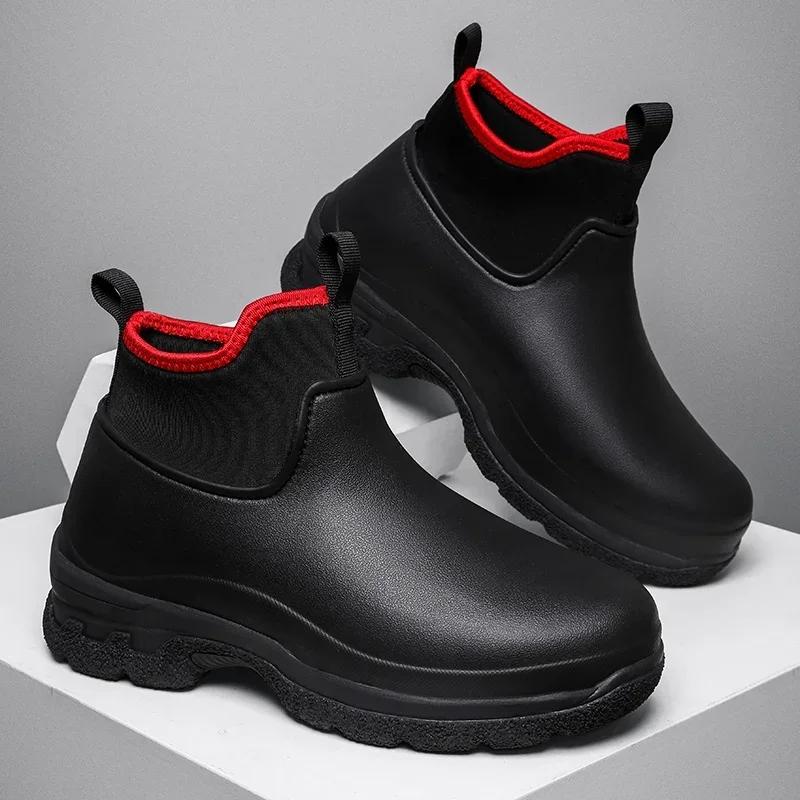 Kitchen Shoes Outdoor Versatile Wear Resistant and Oil Resistant Short Rain Boots for Men's Waterproof and Anti Slip Zapatillas