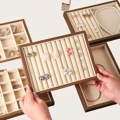Solid Wood Jewelry Display Panel Flannel Ring Earring Necklace Storage Table Shopping Mall Displays Capacity Jewelry Plates