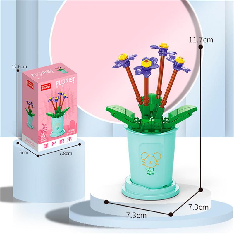 Building Block Bouquet 3D Model Toy Lucky Mini Flowers DIY Assembly Brick Home Decoration Plant Potted Kids Educational Toy Gift