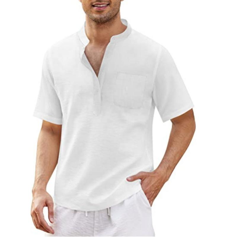 Men's Cotton Casual Pocket Short Sleeve Beach T-Shirt Men's