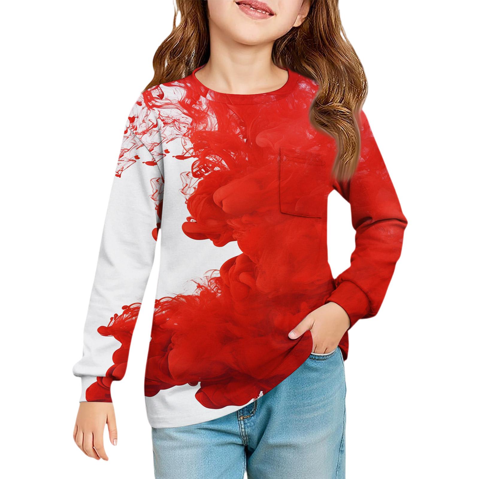 

Блузка для девочек с длинным рукавом - Туника с мягкой талией и круглым вырезом 160 красный