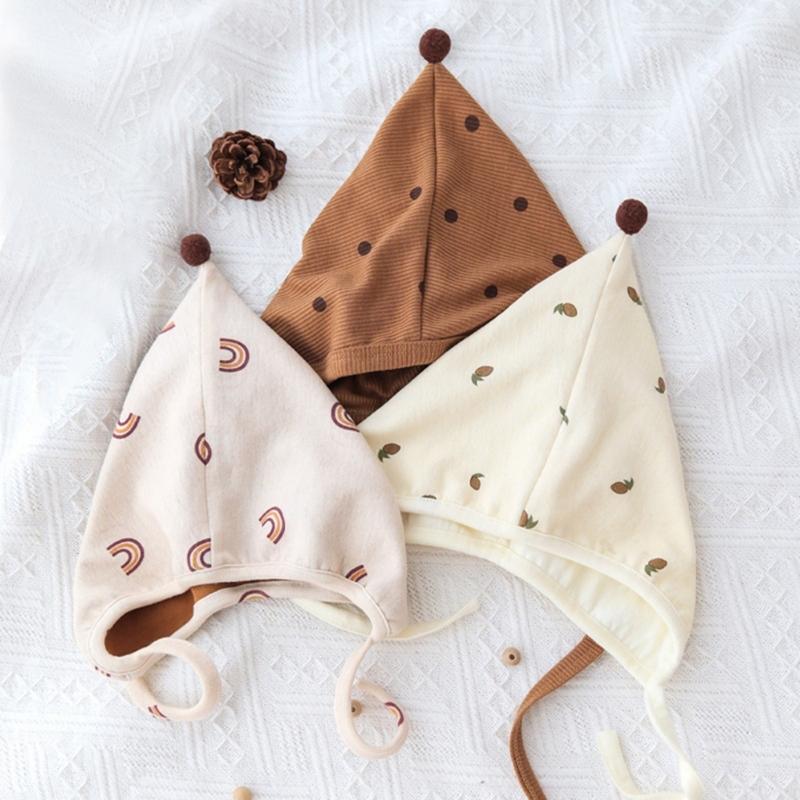 Earflap Hat with Strap Baby Hat Spring Autumn Bonnet Hat Ear Protection Caps Soft Breathable Hat for Infant 2-10 Months