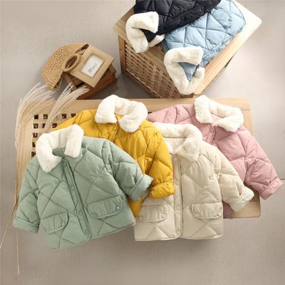 Children's Loose Cotton Padded Clothes Children's Diamond Plaid Short Cotton Padded Jacket Boys and Girls' Extra Thick Warm Wool Collar Coat