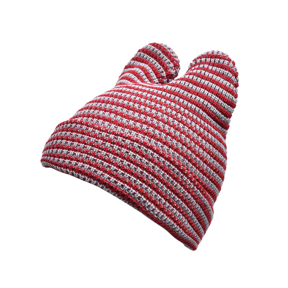 

Cute Cat Ears Beanie Hats for Women Winter Striped Korean Punk Gothic Y2K Wool Knitted Streetwear Handmade Crochet Bucket Cap 54-59cm червоний