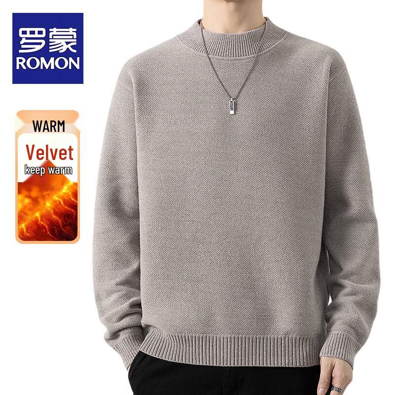 ROMON Men's Fleece-Lined Thermal Knit Crewneck Sweater