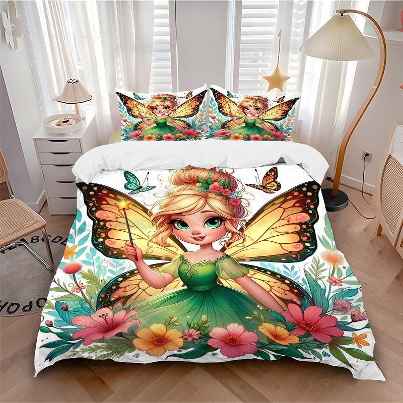 3pcs Disney Tinker Bell Design Quilt Cover Set - Soft and Cozy Bedroom, Guest Room and Dorm Decorative Bedding 3-Piece Set 1 Quilt Cover + 2 Pill
