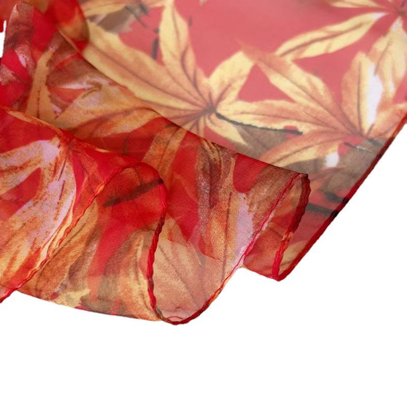 Women's Long Printed Silk Scarf - Ultra-Thin, All-Season, Middle-Aged Mother Style