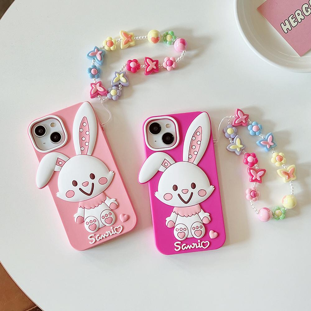 Cartoon Cute Rabbit Phone Case Compatible for iPhone 14 13 12 Pro Max 11 7 Plus Pink Stereoscopic Silicone Protective Cover