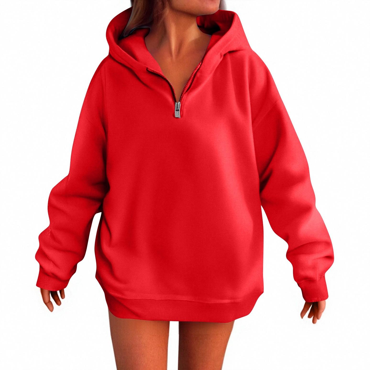 

Женская мода Повседневные толстовки с капюшоном и длинным рукавом однотонные топы S красный