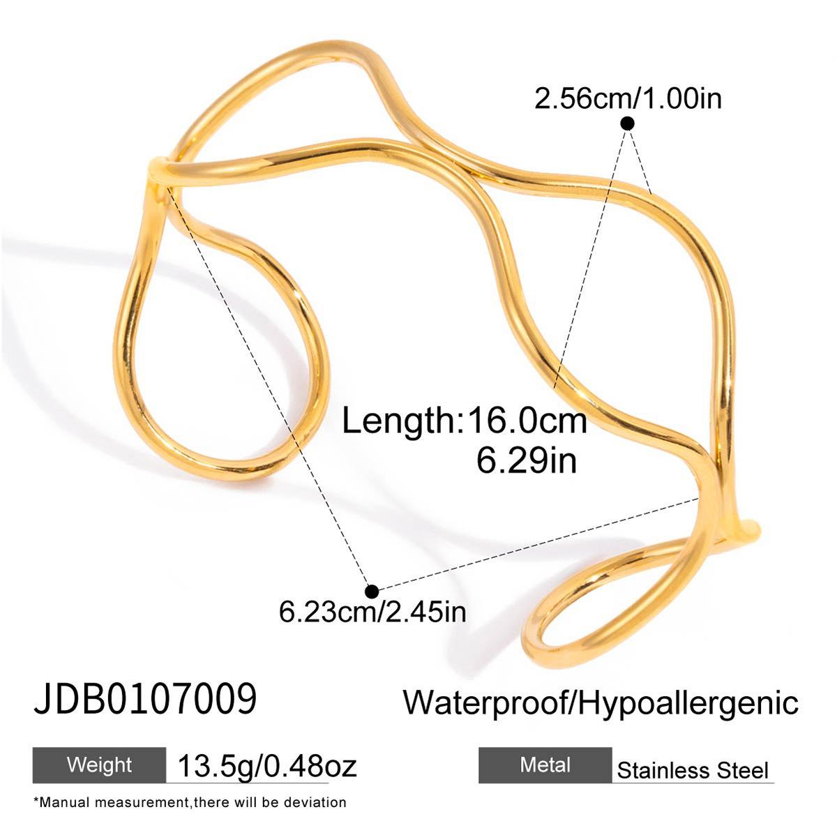 

Design modern minimalist 18K gold, line hollow wave double open bracelet jewelry