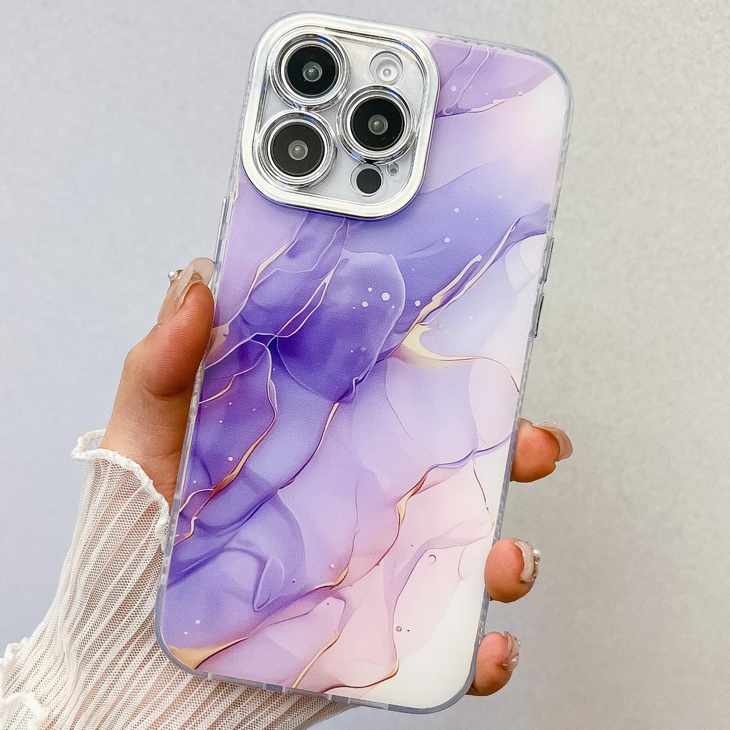 Electroplating Fine Hole Marble Pattern Suitable for IPhone16promax Mobile Phone Case IMD Apple 15 Anti Fall Protection Case