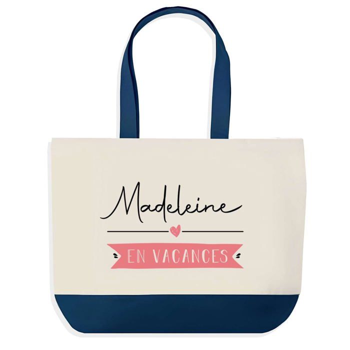 Tote bag - PLANETEE - Madeleine en Vacances - Fond bleu - Coton 40x45 cm - Sans fermeture