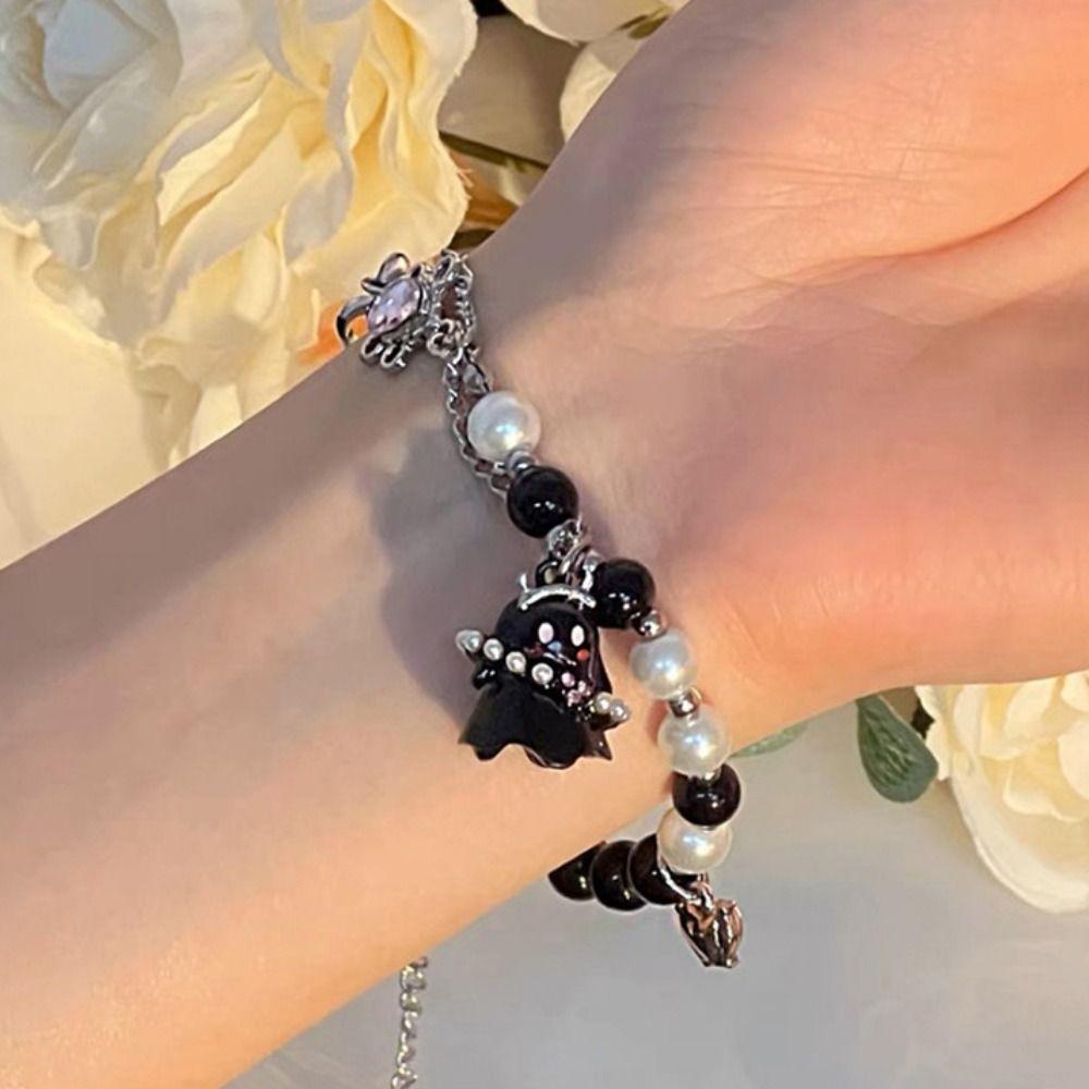 2PCS Pearl Beaded Halloween Couple Bracelets Funny Ghost Pendant Bracelet  Jewelry Gifts