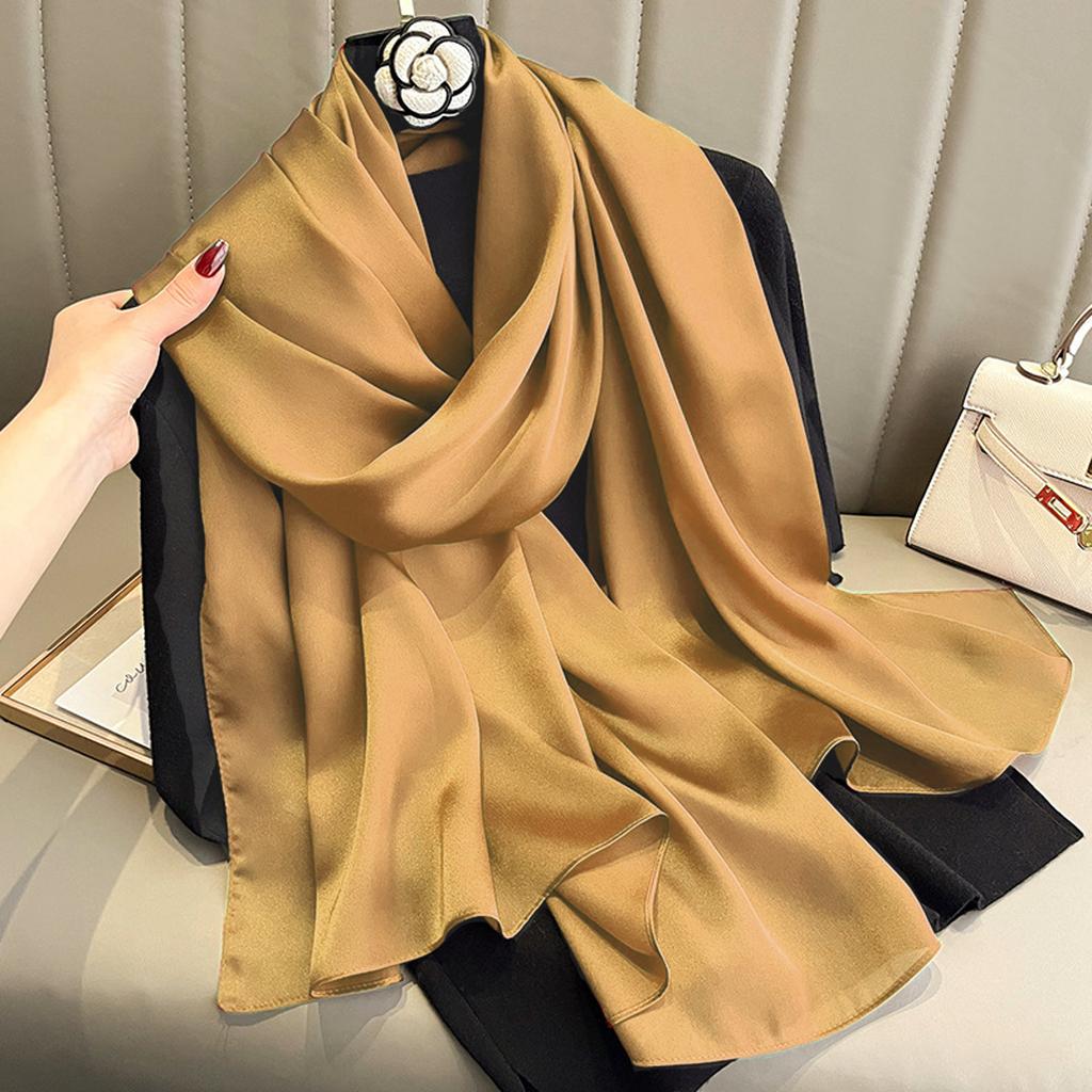 90*180Cm Fashion Luxury Solid Color Silk Scarf Women Soft Smooth Scarves Head Wrap Hijab Outdoors Muffler Long Shawl Beach Towel