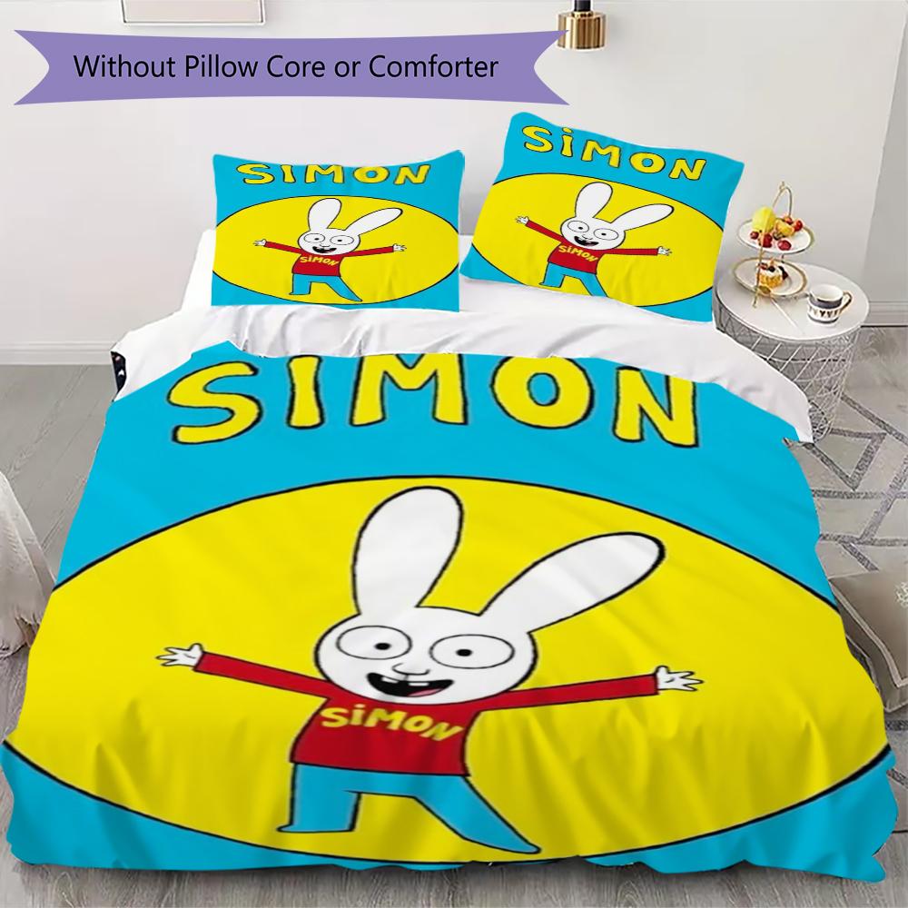 Ropa de cama con estampado de Simon el Conejo Juego de edredón Funda de edredón Funda de almohada Decoración del hogar Regalo de cumpleaños (1 * funda de edredón + 2 * fundas de almohada sin relleno)158