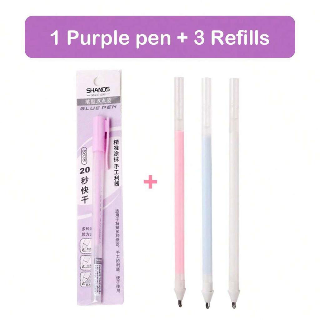1+3Pcs Macaron Dispensing Pen Student Diy Hand Account Manual Quick-drying Glue Dispensing School Office Supplies Stationery