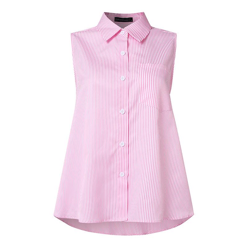 ZANZEA Women Casual Turn Down Collar Stripe Print Sleeveless Tank Tops S розовый