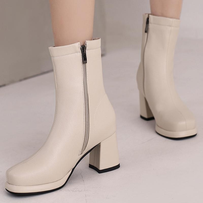 Dámské módní kotníkové boty Podzimní zimní obuv Černé krátké boty Zip Krátké podpatky Společenská obuv Dámská značková Velká velikost 50