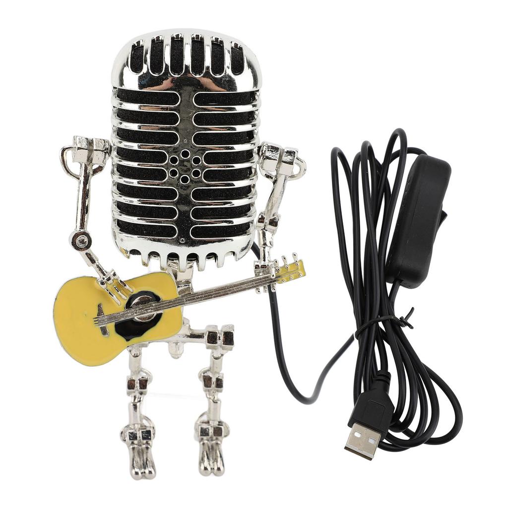 Vintage Microphone Guitar Robot Table Lamp Aluminum Retro Metal Robot Night Light for Bedroom Desk H