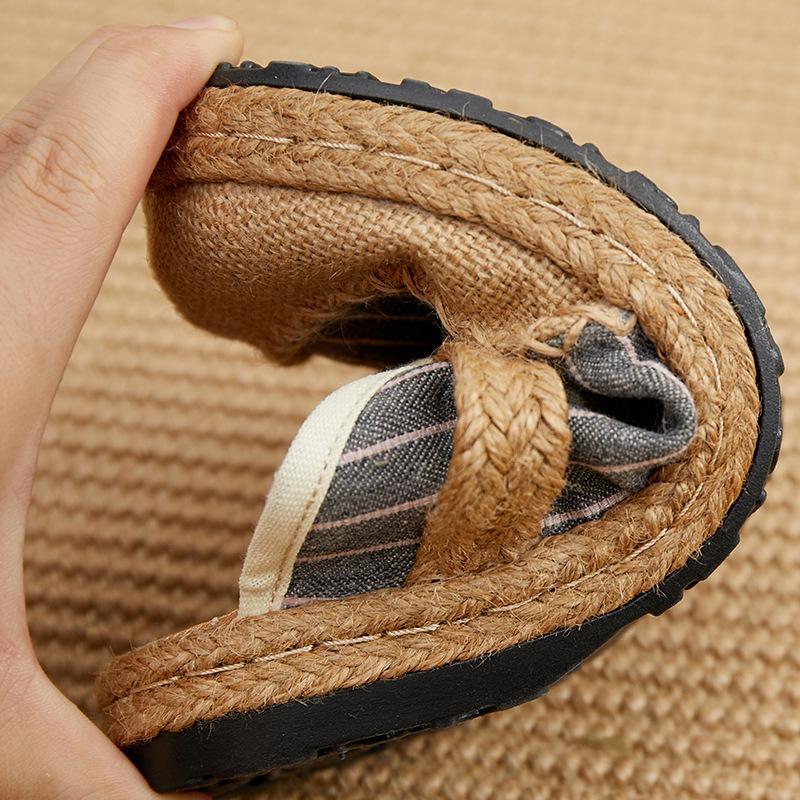 Women’s Ethnic Style Striped Cotton-Linen Slippers for Indoor/Outdoor Use