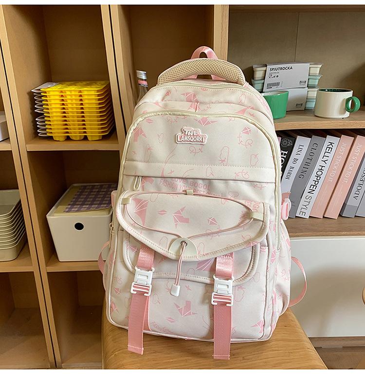 Schoolbag new high-value Korean ins college style fresh and sweet backpack junior high school students lightweight large-capacity backpack