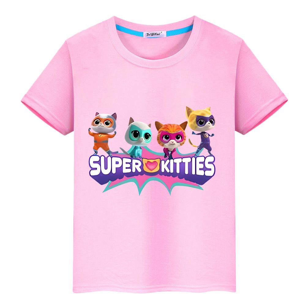 Sommer Anime Super Kätzchen 100% Baumwolle T-Shirt Druck Kurze Oberteile Cartoon Pride T-Shirt Y2k One Piece Jungen T-Shirts Kinderkleidung Mädchen