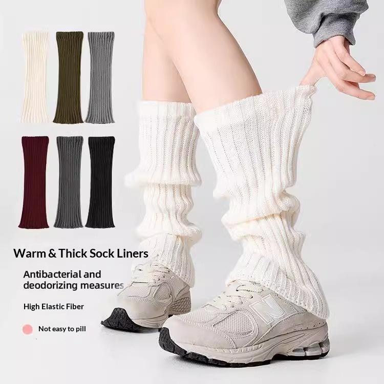 Autumn Winter Relaxed Lazy Warm Vinegar Fiber Knitted Letter Pattern Medium Thickness Socks White Calf Leg Sleeves Pile-up