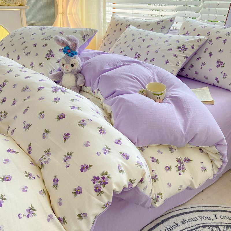 Super Soft Quilt Cover Four-piece Dormitory Bed Sheet Three-piece Washed Cotton Double-layer Yarn