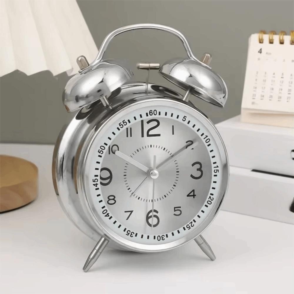 Metal Frame Bedroom Alarm Clock with Night Light Loud Alarm Clock Twin Bell Alarm Clock Desktop