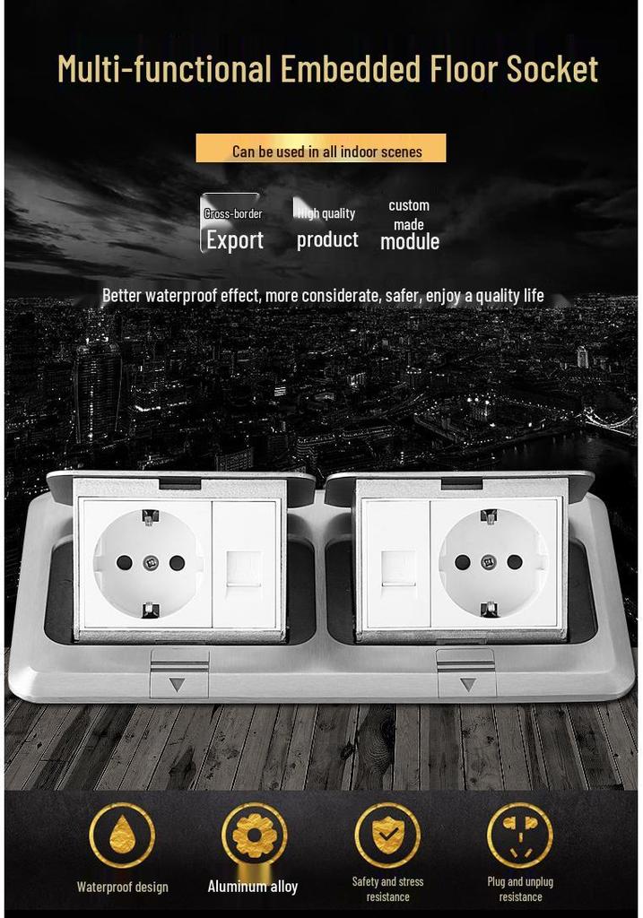 Aluminum Alloy Pop-up Multifunctional Floor Socket with USB and German Standard Network Ports